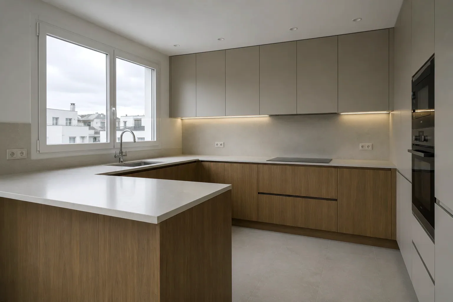 Cocina con acabados actuales reformada en una vivienda de Castalla